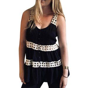 VANESSA VIRGINIA Black Melisande Lace Crochet Tank Blouse